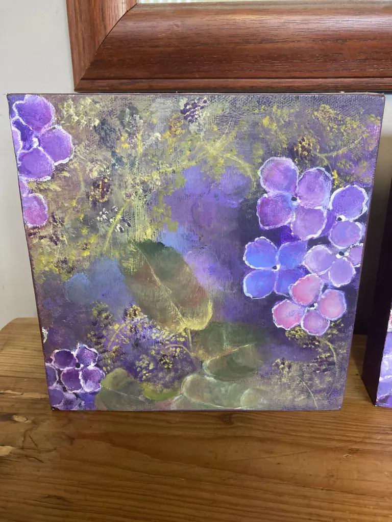 Hydrangeas 3 Piece Wall Art On Canvas. 20 x 20cm (Sold With 130) Image 1++