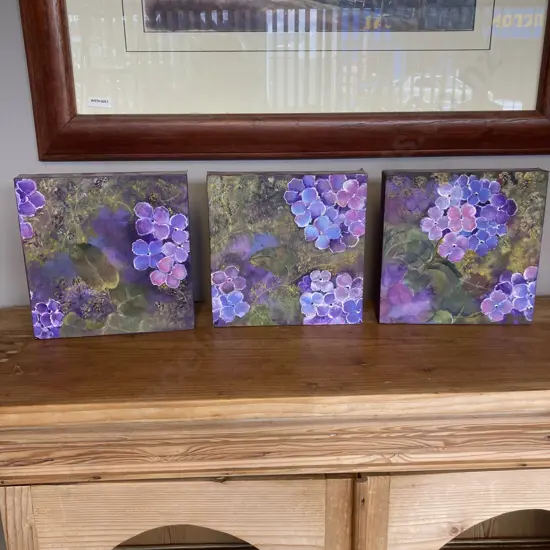 Hydrangeas 3 Piece Wall Art On Canvas. 20 x 20cm (Sold With 130)