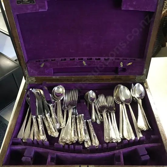 Silver Plated Flatware In Oak Canteen
