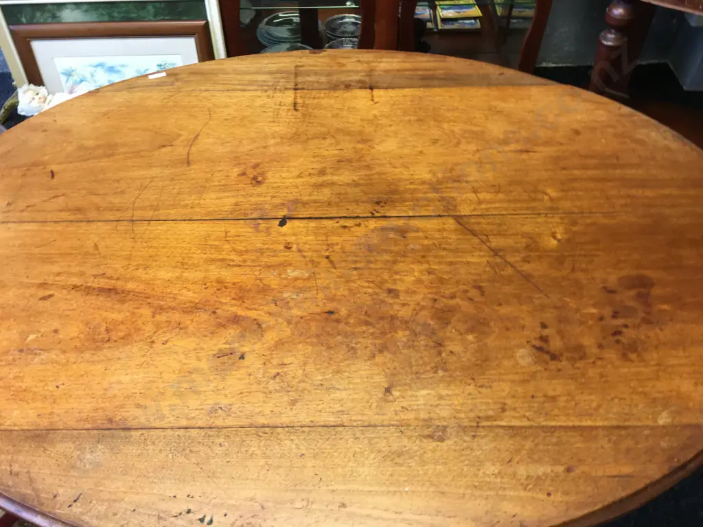 Antique Oak Oval Topped Table With Turned Pedestal Base. H72 W133 D100cm Image 1++