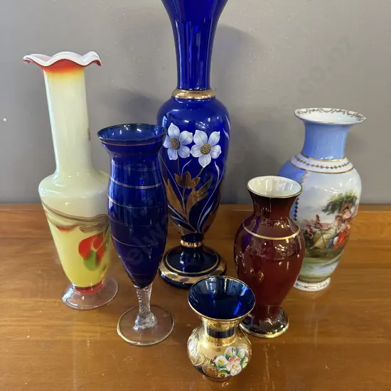 Selection of Vases Including Crown Devon, Venetian Etc