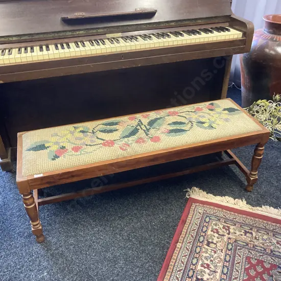 Vintage Mahogany Bedroom Stool With a Wool Tapestry Top. H38 W112 D37cm