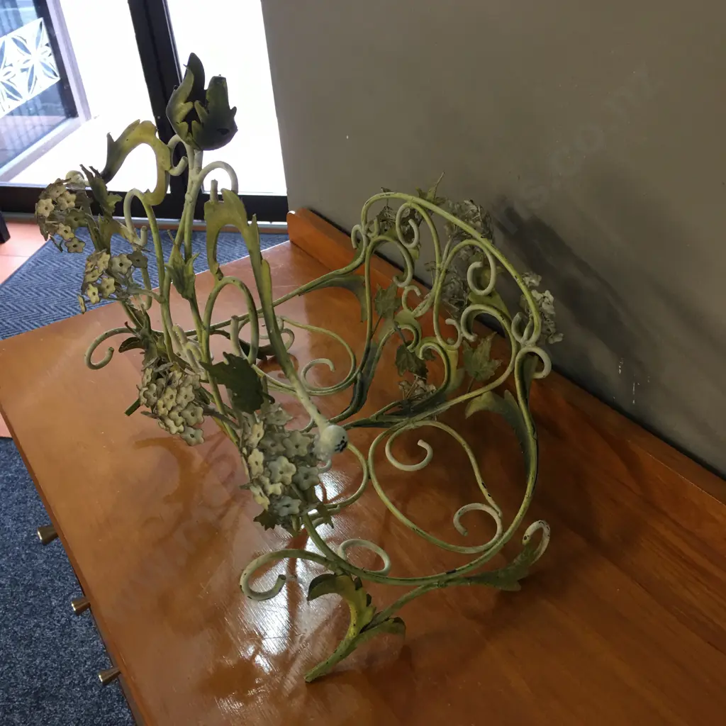 Vintage French Art Nouveau Style Magazine / Paper Rack With a Hydrangea Design Image 1++