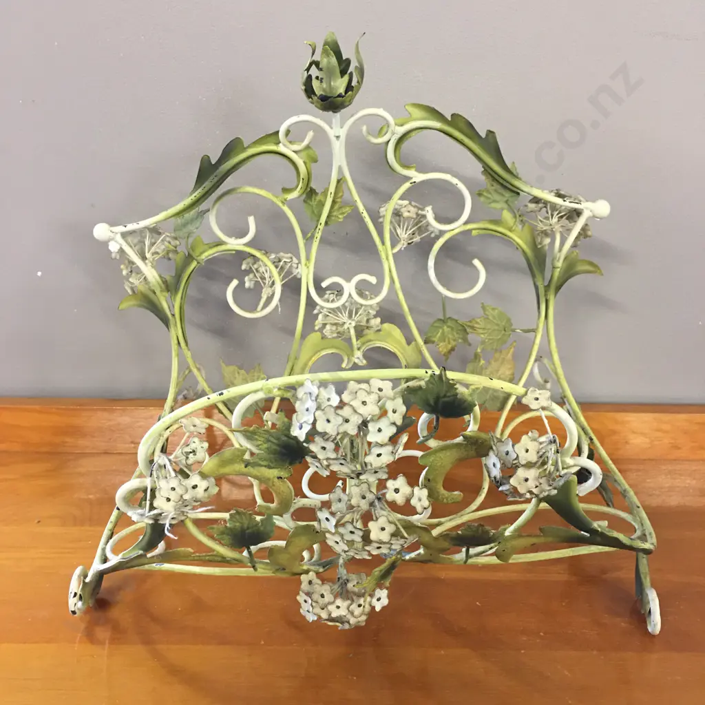 Vintage French Art Nouveau Style Magazine / Paper Rack With a Hydrangea Design Image 1++