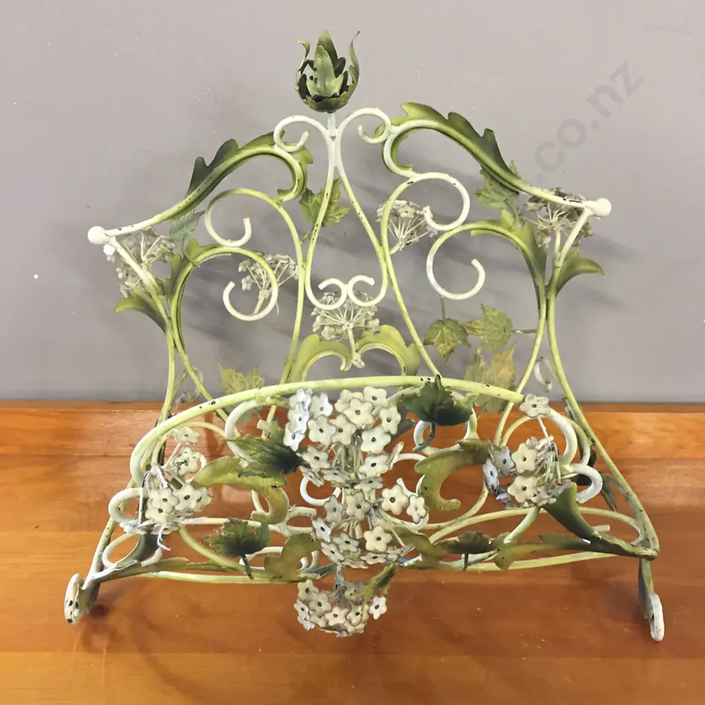 Vintage French Art Nouveau Style Magazine / Paper Rack With a Hydrangea Design Image 1++