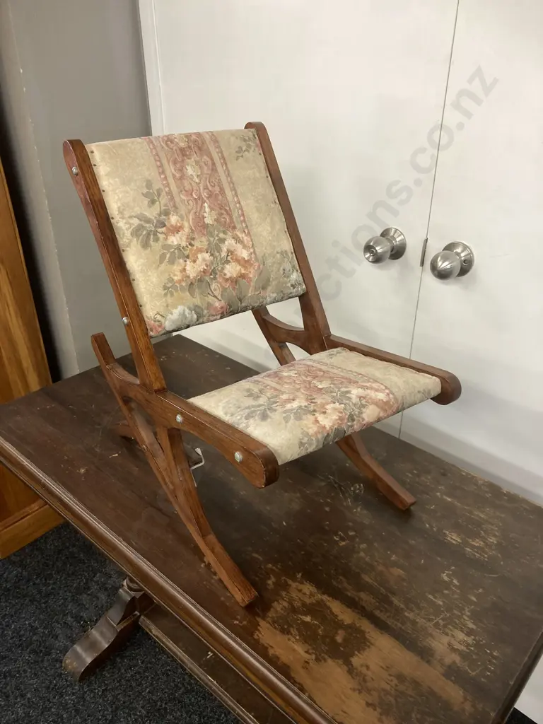 Vintage Wooden Rocking Footstool / Small Chair, Upholstered and Padded, Folding. 52 x 50cm Image 1++