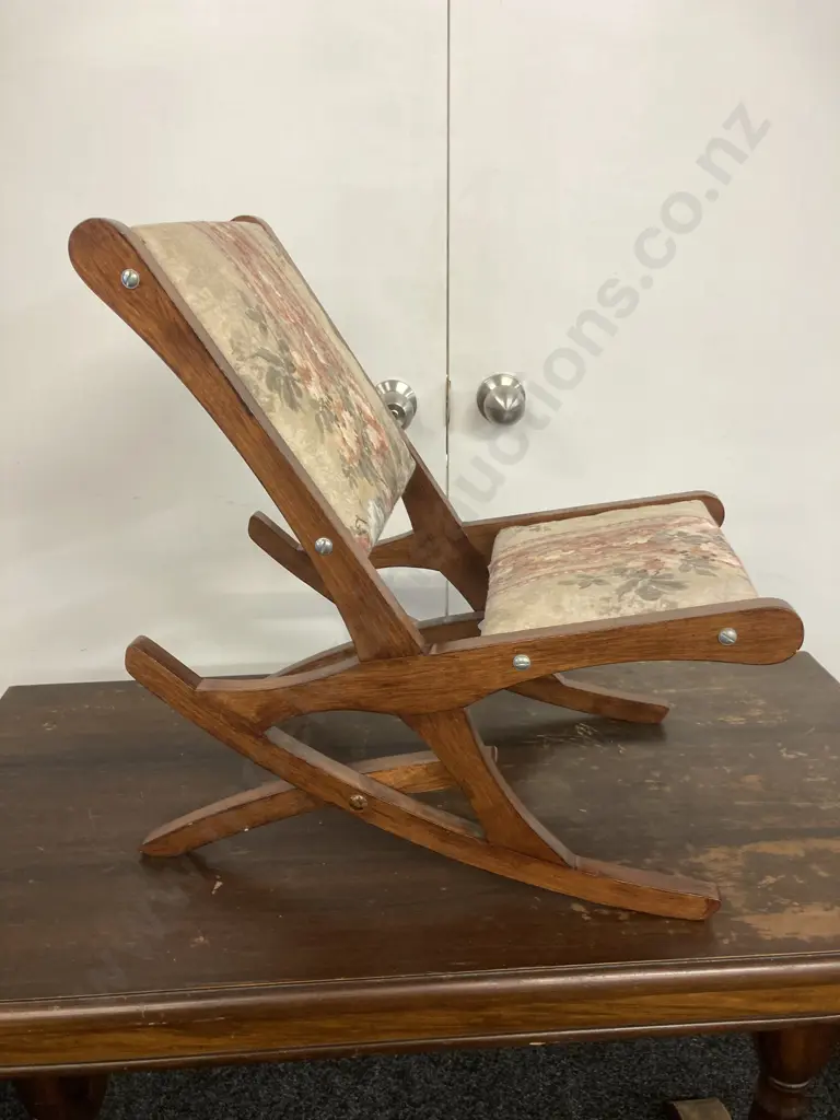 Vintage Wooden Rocking Footstool / Small Chair, Upholstered and Padded, Folding. 52 x 50cm Image 1++