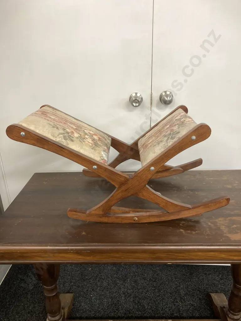 Vintage Wooden Rocking Footstool / Small Chair, Upholstered and Padded, Folding. 52 x 50cm Image 1++