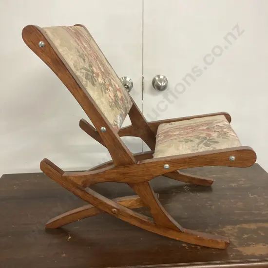 Vintage Wooden Rocking Footstool / Small Chair, Upholstered and Padded, Folding. 52 x 50cm