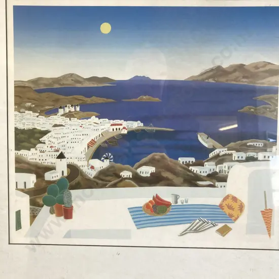 Framed Print "Mykonos Harbor" Thomas McKnight. 59 x 62cm Framed Glazed