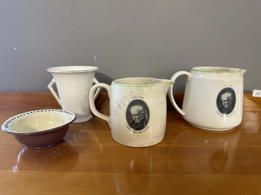 Nelson Ware Jugs, Lancaster Vase & Devon Motto Ware Dish Image 1++