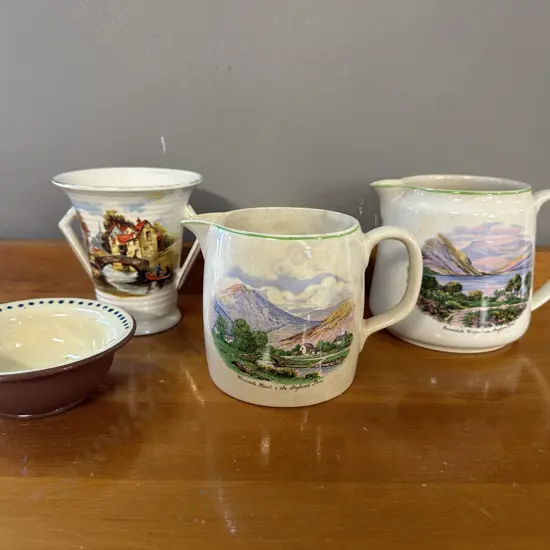 Nelson Ware Jugs, Lancaster Vase & Devon Motto Ware Dish