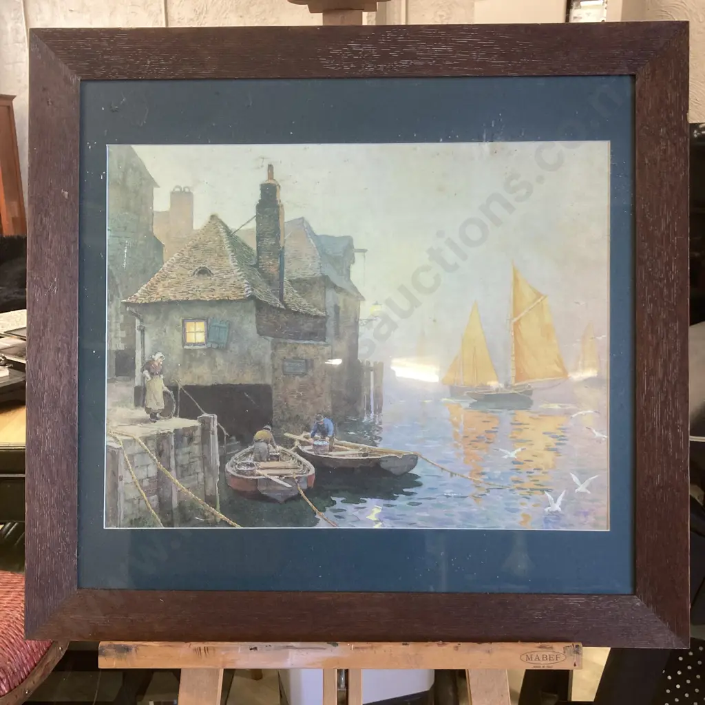 Framed Print "By The Quay" E.W. Haslehust 1866-1949. 65 x 69cm Framed Glazed Image 1++