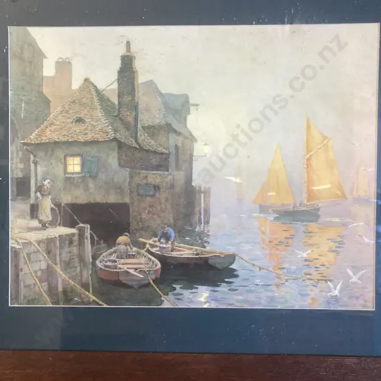 Framed Print "By The Quay" E.W. Haslehust 1866-1949. 65 x 69cm Framed Glazed