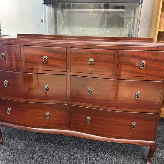 Mahogany Queen Anne Lowboy Eight Drawer H94,W126,D43cm.