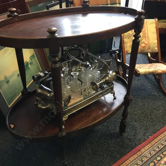 Vintage Oval Wooden 2 Tier Tea Trolley. H73 W73 D45cm