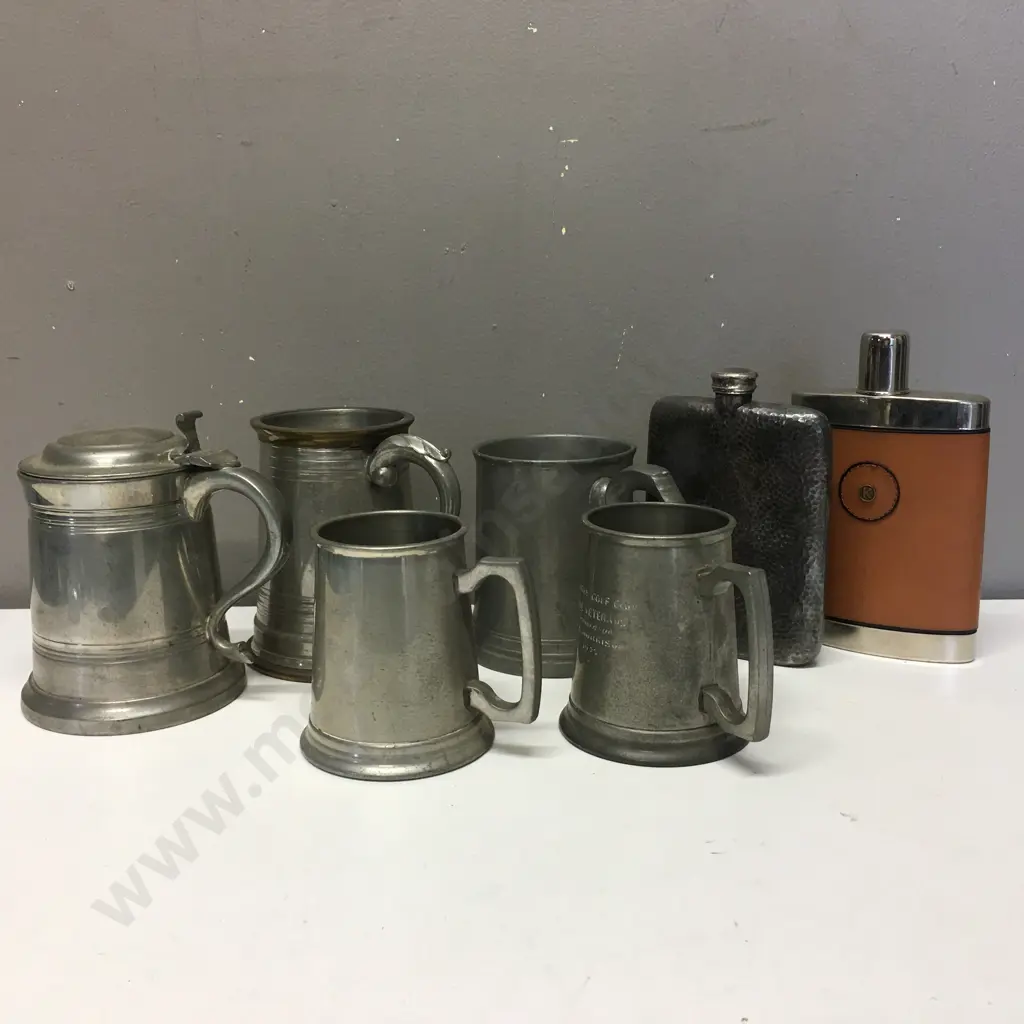 Assorted Pewterware & Hip Flasks Image 1++