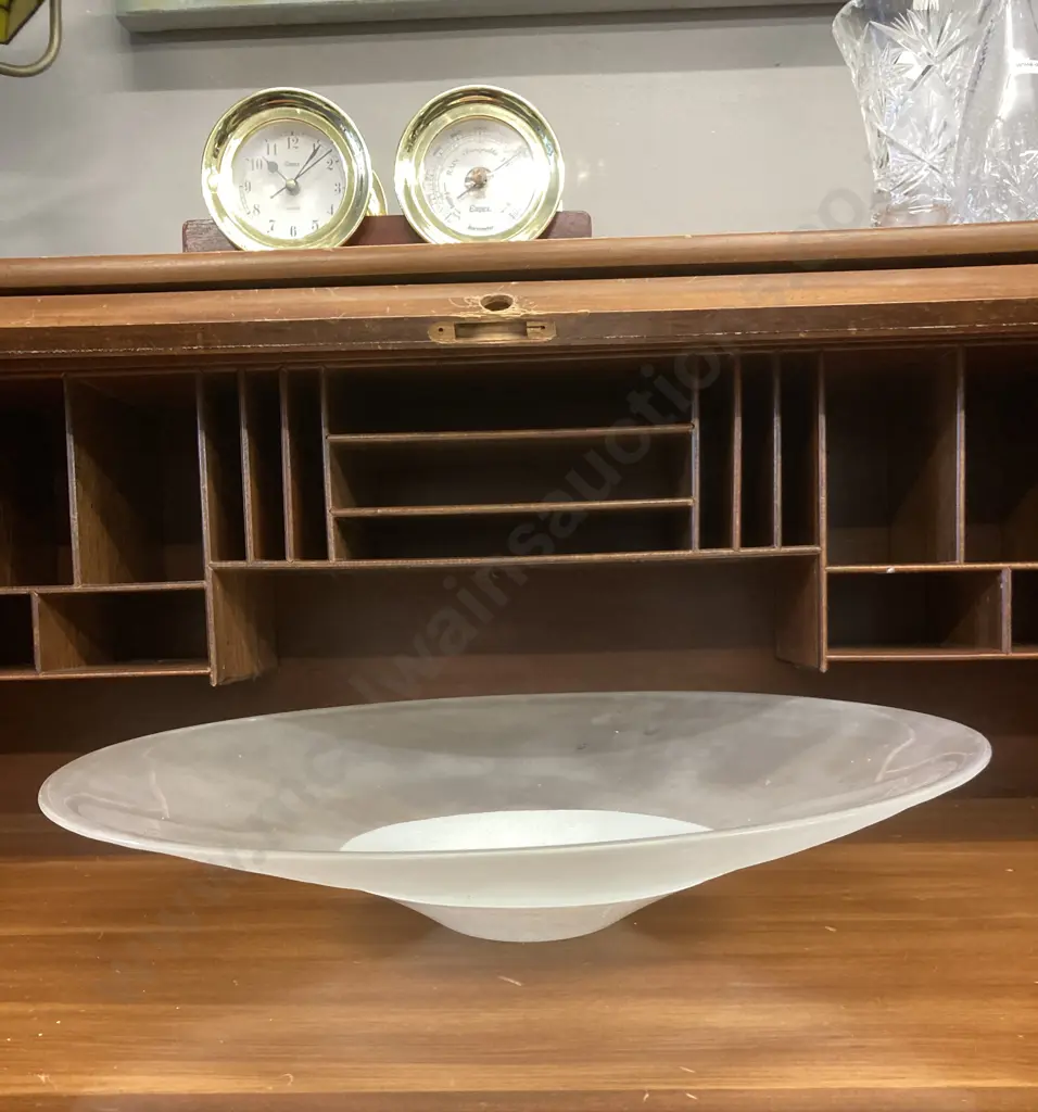 Large Frosted & White Art Glass Bowl. 9 x 47cm Image 1++