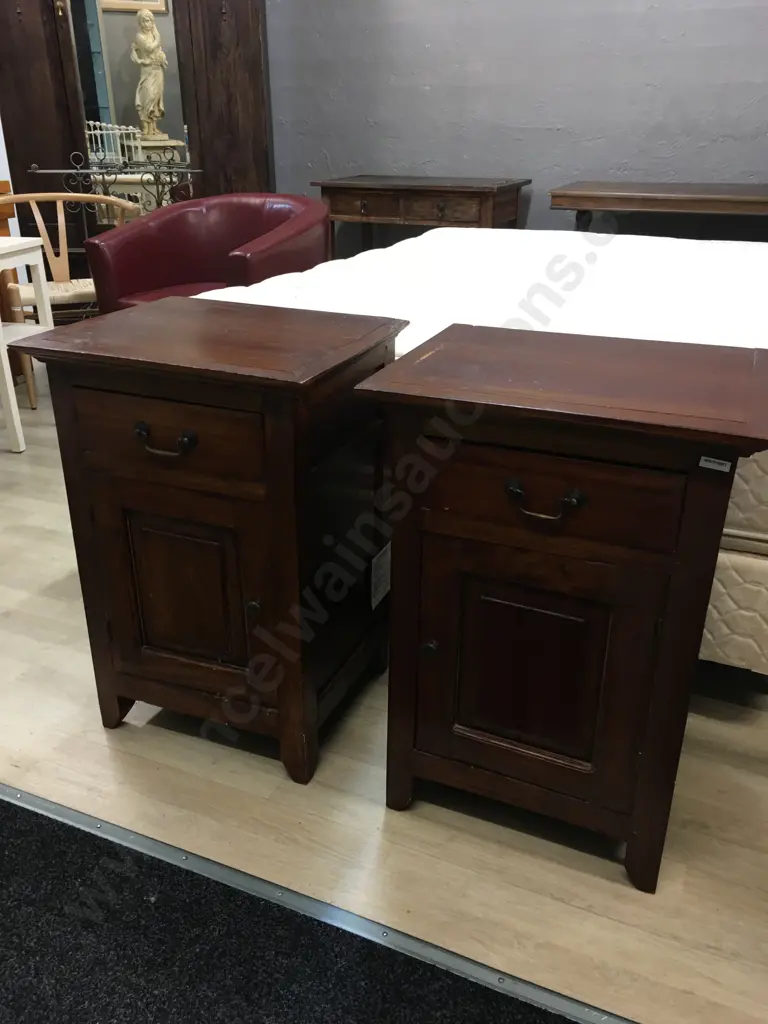 Pair of Teak Bedsides, 1 Drawer, 1 Door. H70 W49 D40cm Image 1++