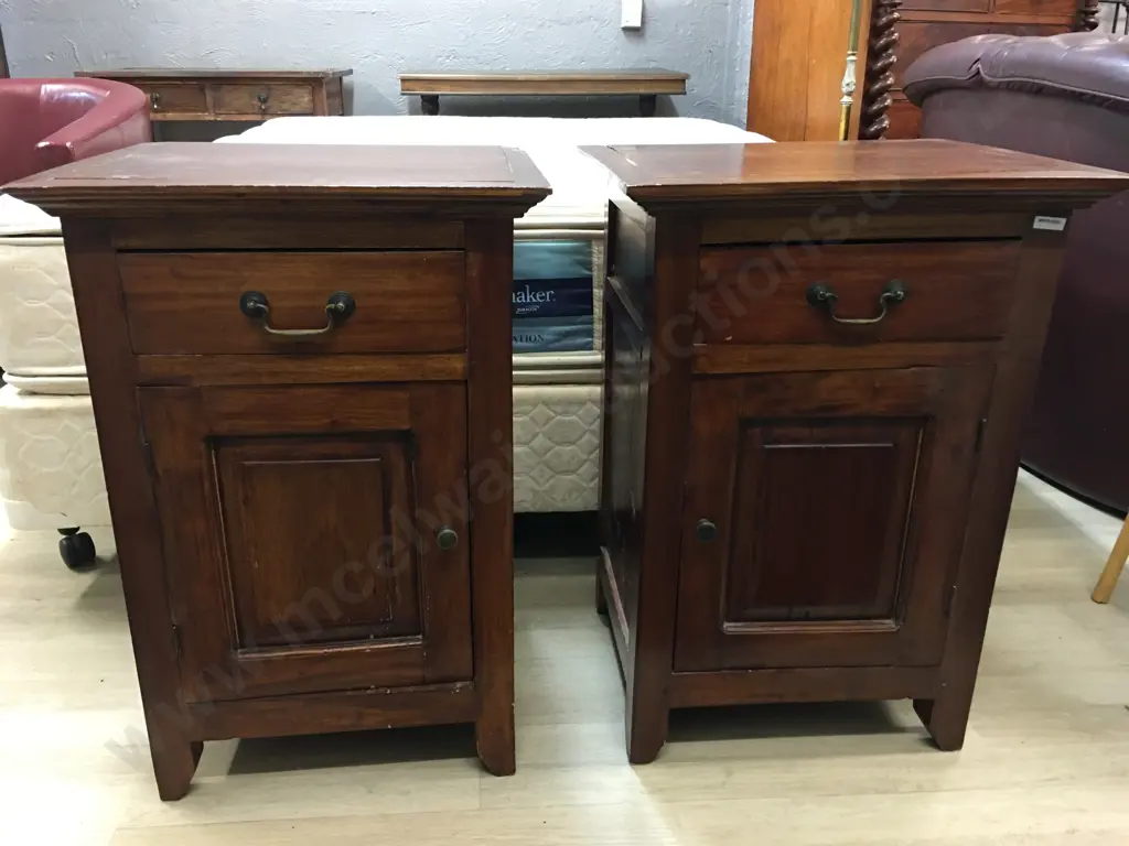 Pair of Teak Bedsides, 1 Drawer, 1 Door. H70 W49 D40cm Image 1++