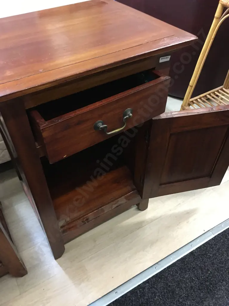 Pair of Teak Bedsides, 1 Drawer, 1 Door. H70 W49 D40cm Image 1++