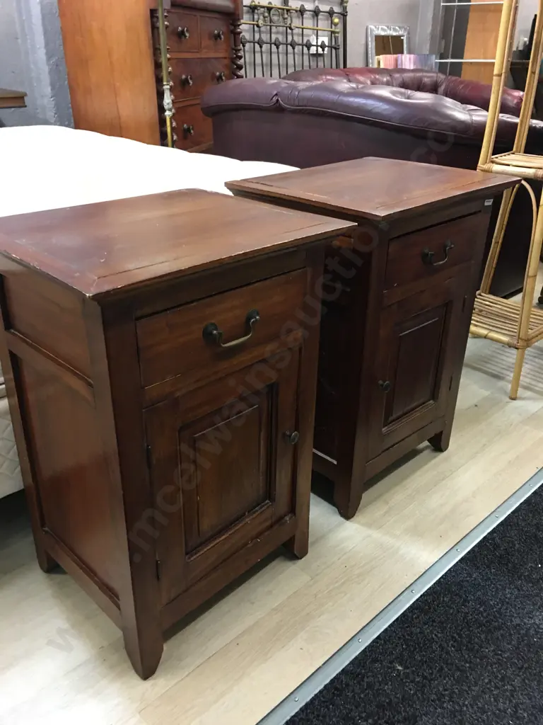 Pair of Teak Bedsides, 1 Drawer, 1 Door. H70 W49 D40cm Image 1++
