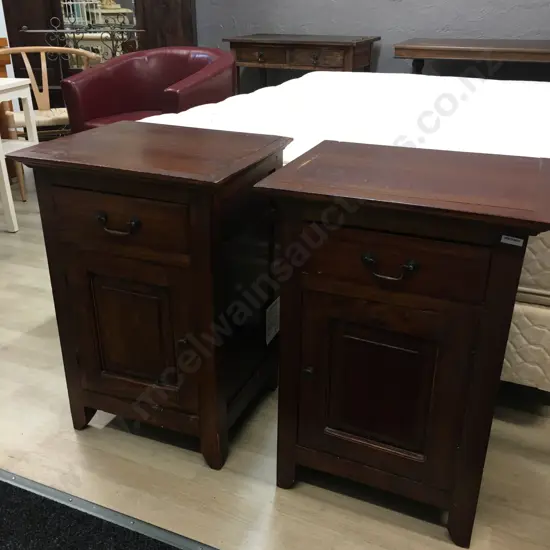 Pair of Teak Bedsides, 1 Drawer, 1 Door. H70 W49 D40cm