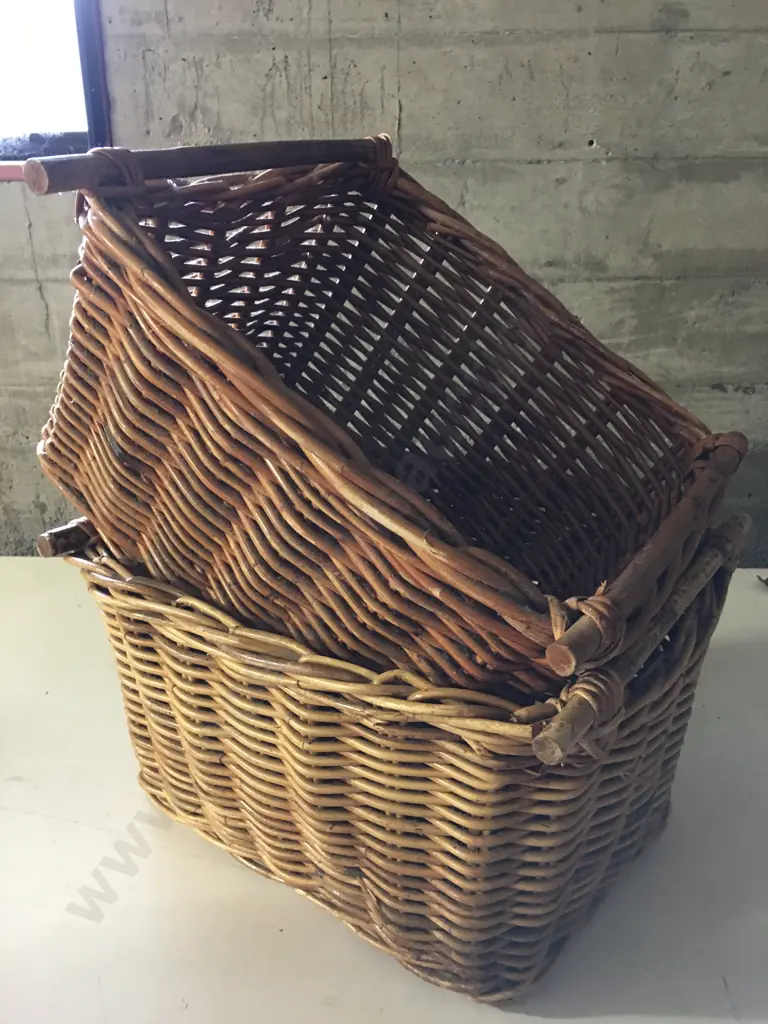 Cane Baskets Rectangular x 2 With Wooden Handles Image 1++
