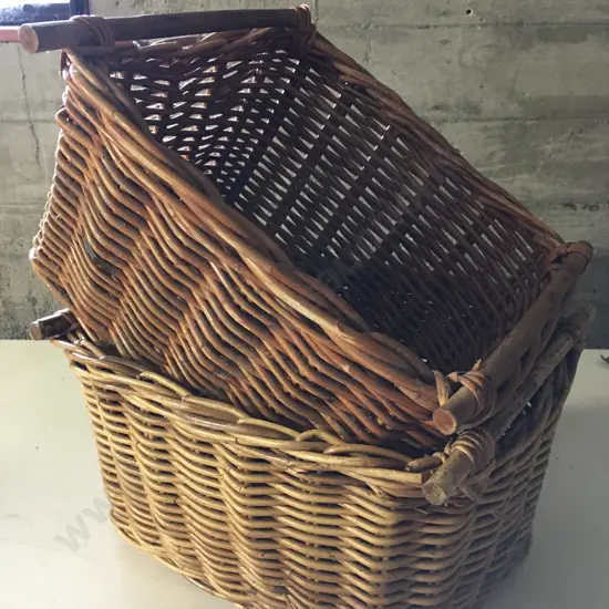 Cane Baskets Rectangular x 2 With Wooden Handles