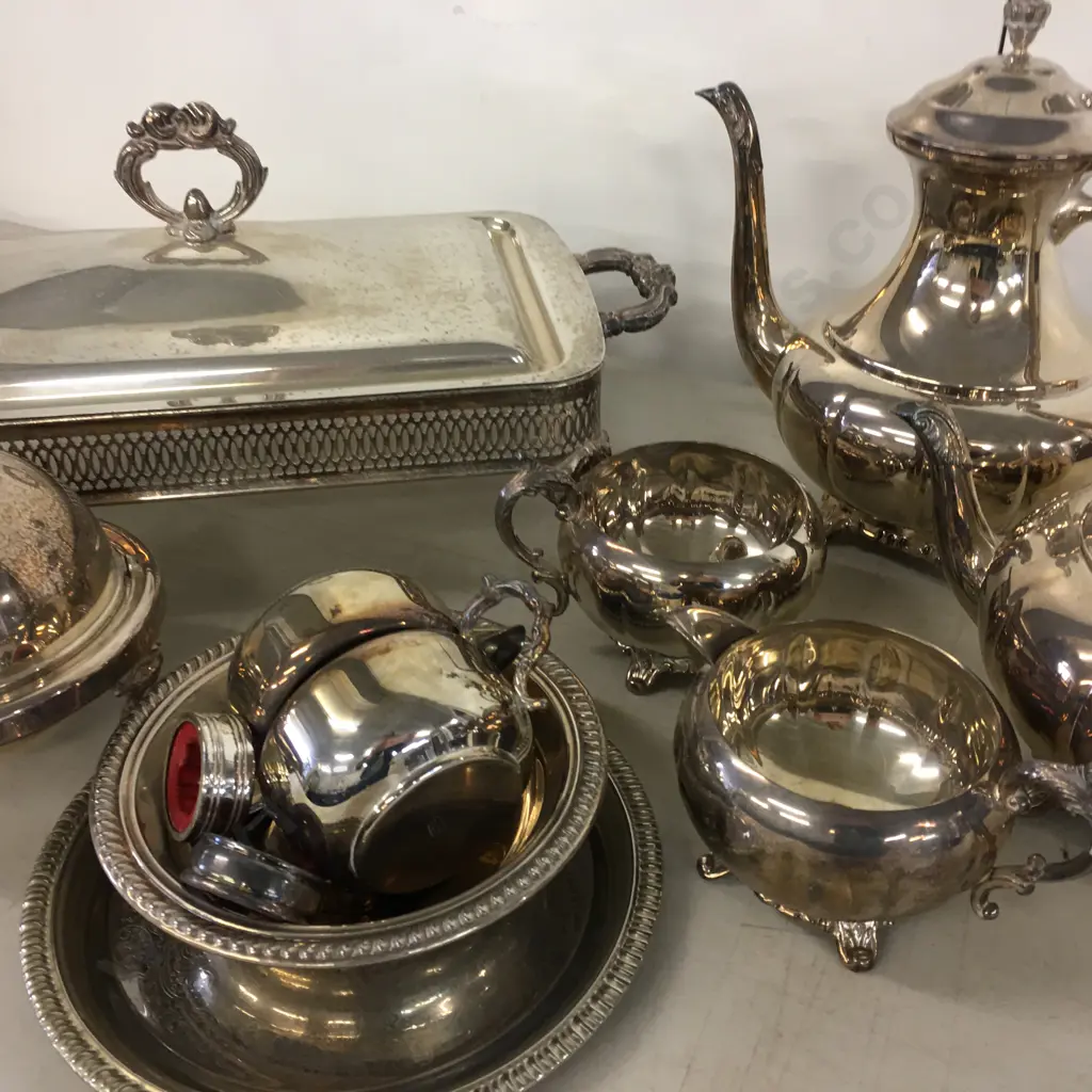 Selection of Vintage Silverware Coffee Pot, Teapot, Including Lidded Serving Dish Etc Image 1++