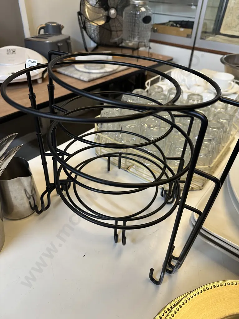 Pair of Black Metal 4 Tier Swivel Food Display Plate Stands. 37 x 34cm Image 1++