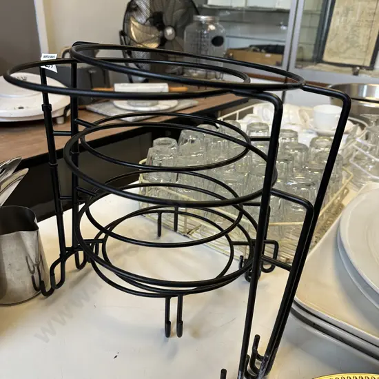 Pair of Black Metal 4 Tier Swivel Food Display Plate Stands. 37 x 34cm