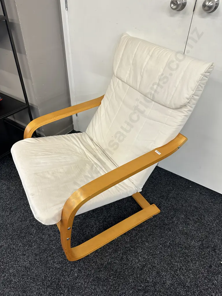 Cantilever Wooden & Linen Armchair With Armrests Image 1++