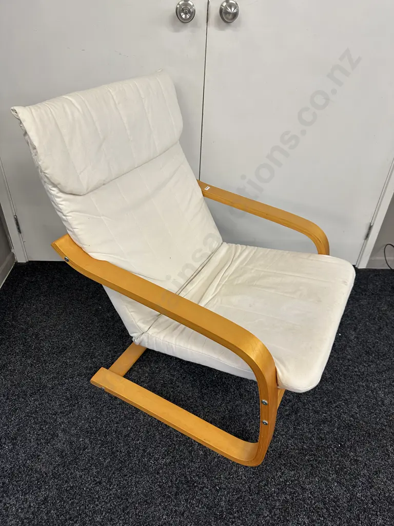 Cantilever Wooden & Linen Armchair With Armrests Image 1++