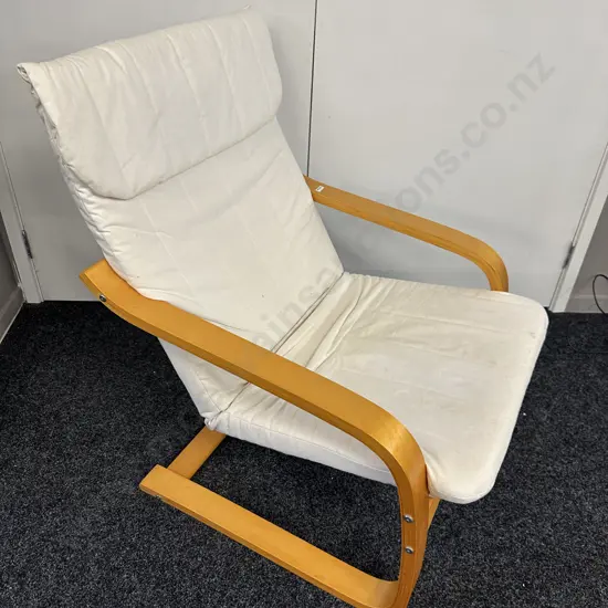 Cantilever Wooden & Linen Armchair With Armrests