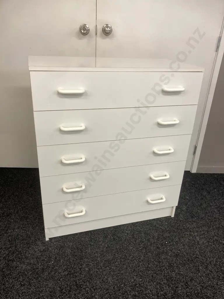 White 5 Drawer Tallboy. H93 W80 D40cm Image 1++