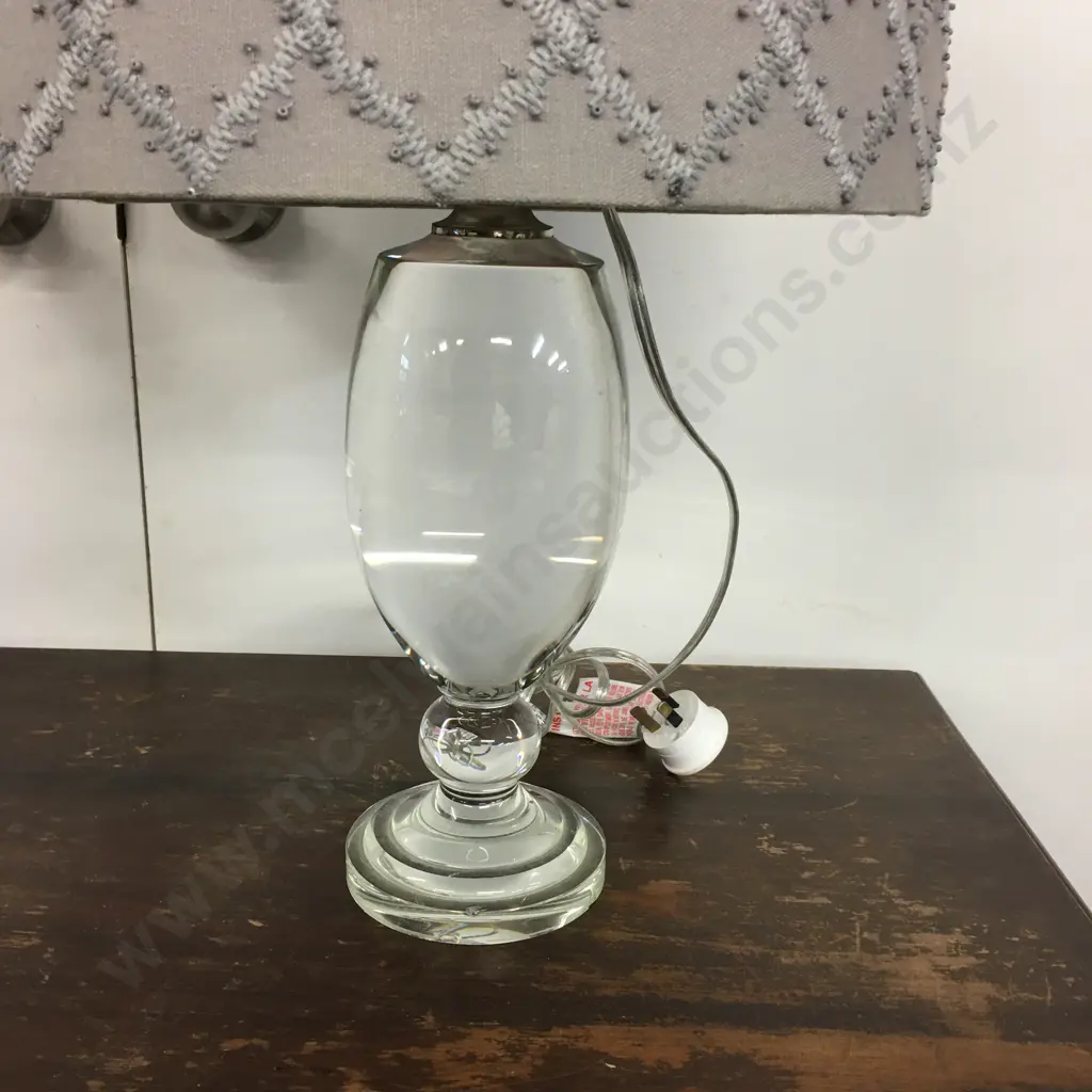Heavy Modernist Glass Base Table Lamp With Grey Shade Image 1++