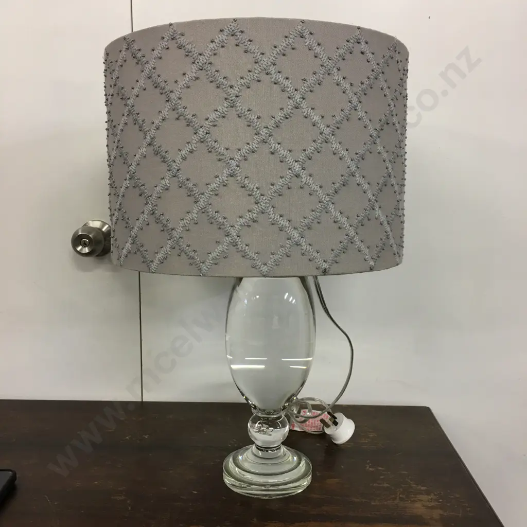 Heavy Modernist Glass Base Table Lamp With Grey Shade Image 1++