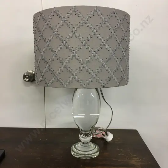 Heavy Modernist Glass Base Table Lamp With Grey Shade