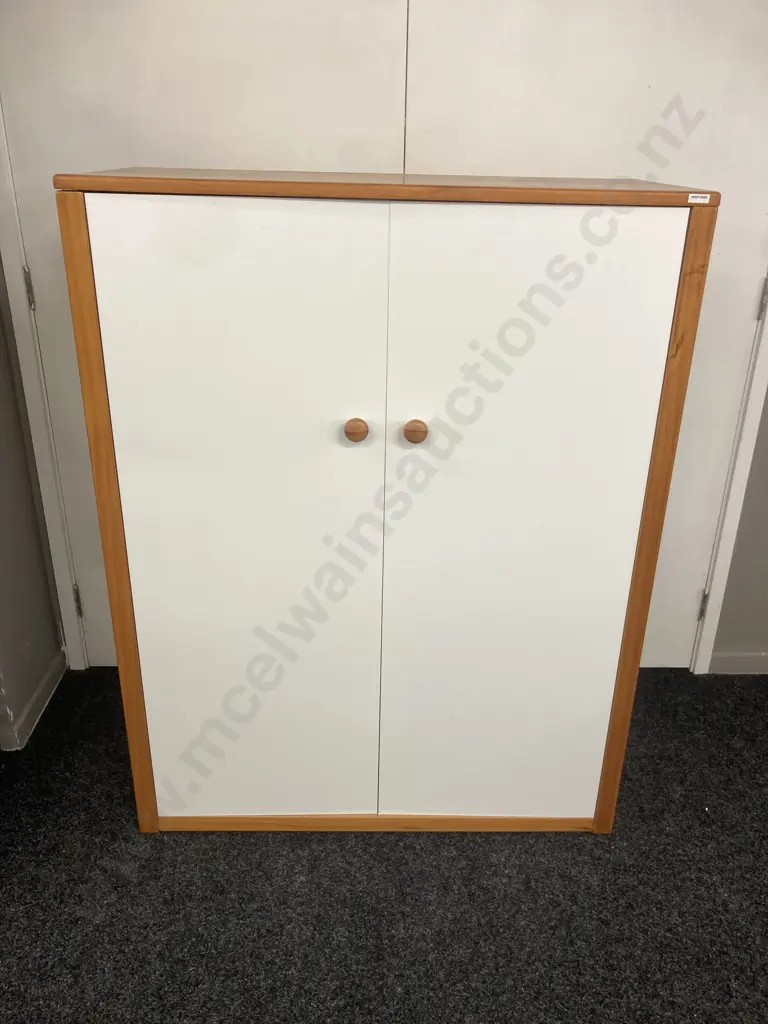Pine & White Double Door Wardrobe, 2 Adjustable Shelves. H126 W98 D44cm Image 1++
