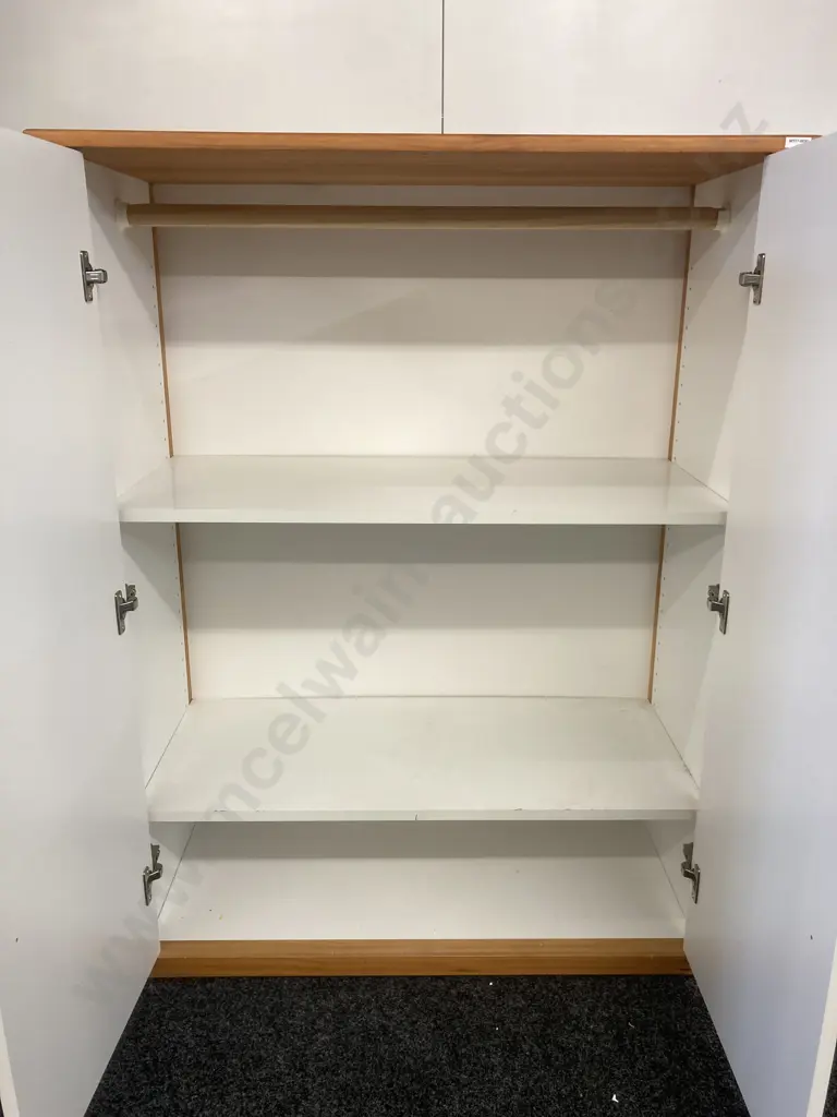 Pine & White Double Door Wardrobe, 2 Adjustable Shelves. H126 W98 D44cm Image 1++