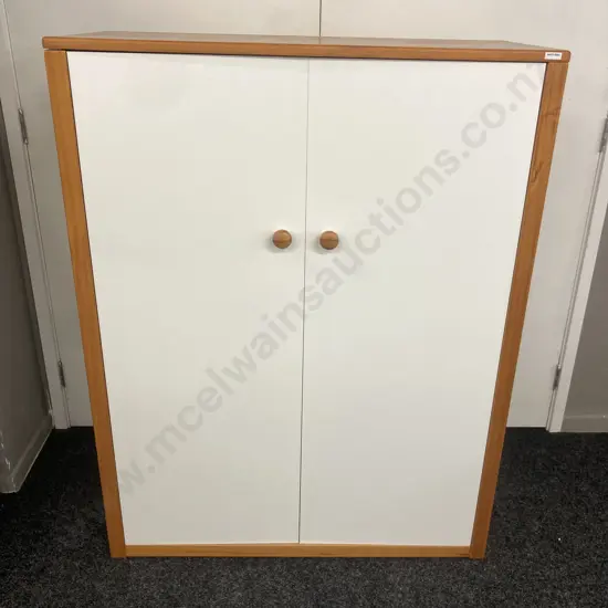 Pine & White Double Door Wardrobe, 2 Adjustable Shelves. H126 W98 D44cm