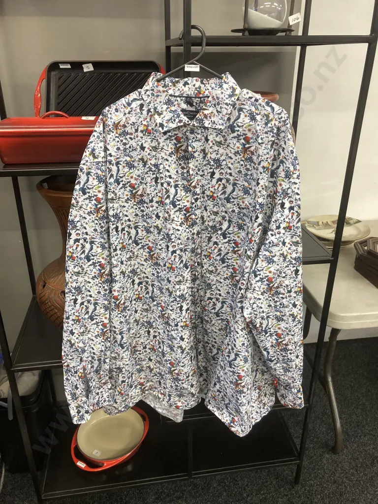 Casa Moda - Long Sleeve Cotton Shirt - Comfort Fit, Parrots Design, Size 49 Image 1++