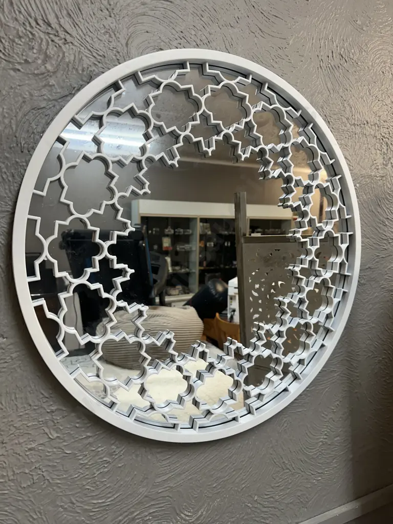 Round White Moroccan Style Framed Mirror. Dia 61cm Image 1++