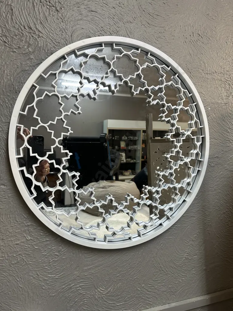Round White Moroccan Style Framed Mirror. Dia 61cm Image 1++