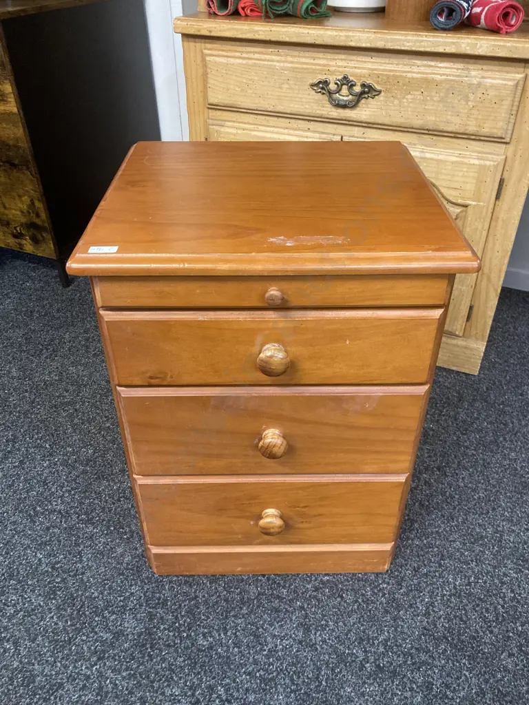 Pine 3 Drawer Bedside Cabinet With Pullout Shelf. H62 W47 D43cm Image 1++