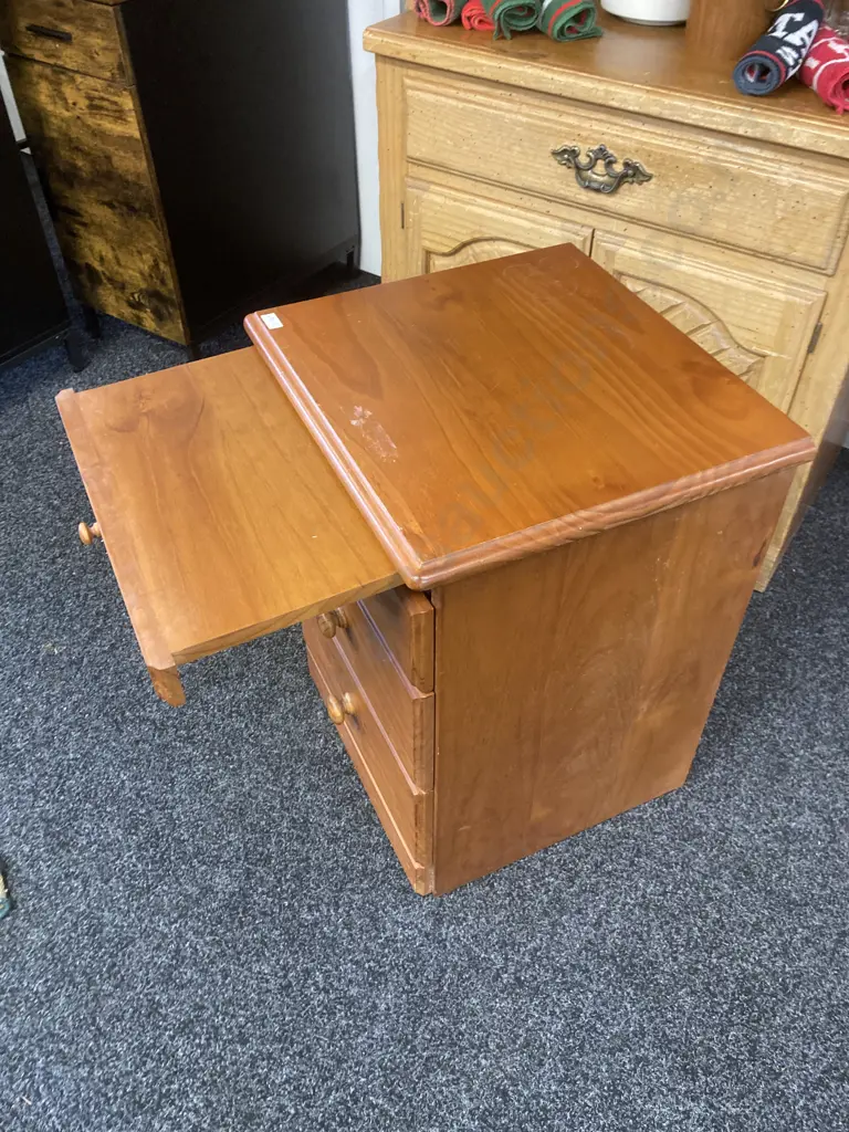 Pine 3 Drawer Bedside Cabinet With Pullout Shelf. H62 W47 D43cm Image 1++