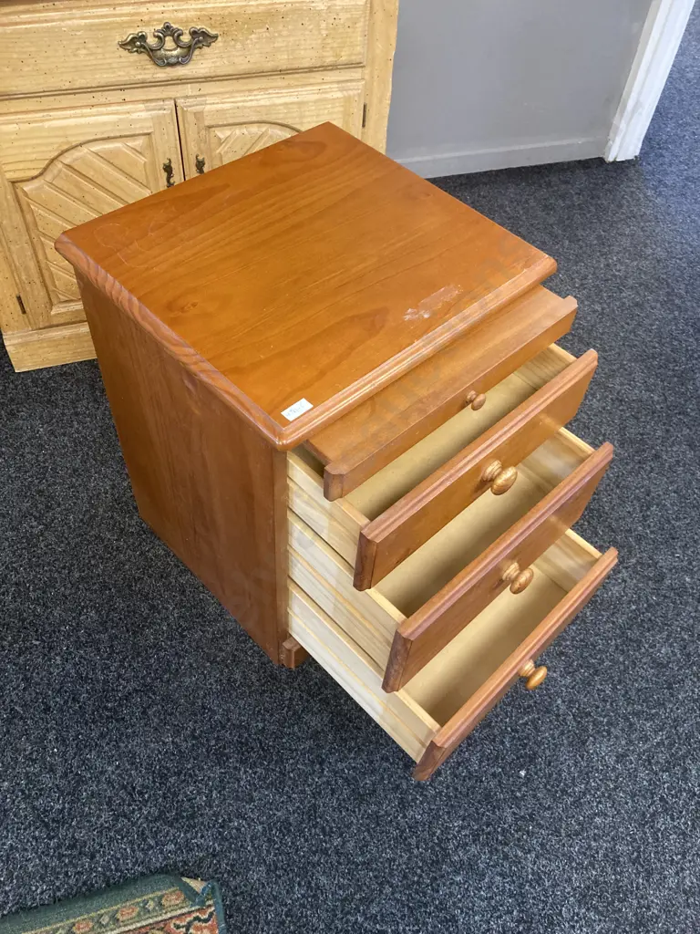 Pine 3 Drawer Bedside Cabinet With Pullout Shelf. H62 W47 D43cm Image 1++
