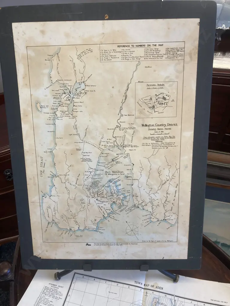 Vintage TOWN MAP OF ADEN Published at the War Office, 1930. 34 x 48cm & Wellington Country District Map 1976. 47 x 35cm Image 1++