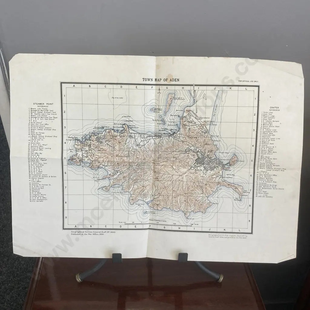 Vintage TOWN MAP OF ADEN Published at the War Office, 1930. 34 x 48cm & Wellington Country District Map 1976. 47 x 35cm Image 1++
